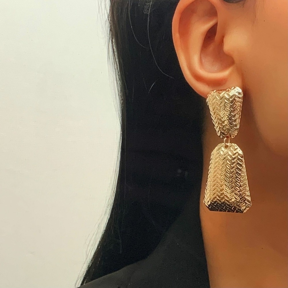 Textured Metal Geometric Drop Earrings